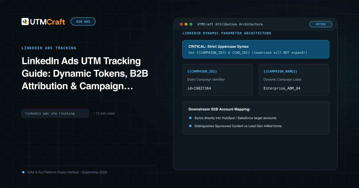 Architectural breakdown of LinkedIn Campaign Manager dynamic hierarchy mapping into GA4 and B2B CRMs